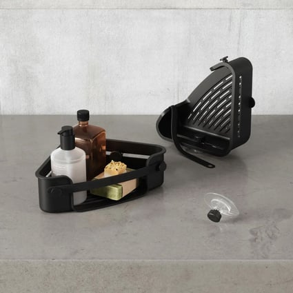 Επιτοίχια γωνιακή Ραφιέρα μπάνιου μονή Flex Adhesive Μαύρη 30x19x9cm Umbra