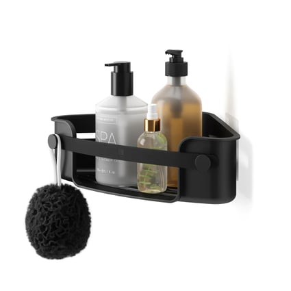 Επιτοίχια γωνιακή Ραφιέρα μπάνιου μονή Flex Adhesive Μαύρη 30x19x9cm Umbra
