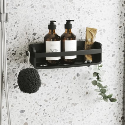 Επιτοίχια Ραφιέρα μπάνιου Flex Adhesive Μαύρη 33x12x9cm Umbra 1021300-040