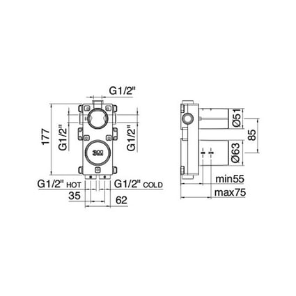Μηχανισμός Μείκτη Ντουζιέρας 2/3 εξόδων RWIT22A2ZZ01