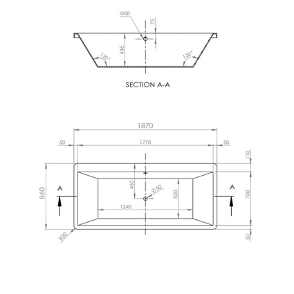 Μπανιέρα Evita 190x90 cm