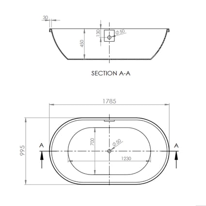 Μπανιέρα Oval 180x100 cm