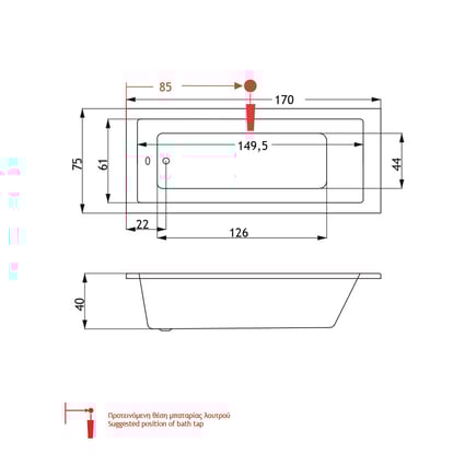 Μπανιέρα Sirene Cubic 170x75