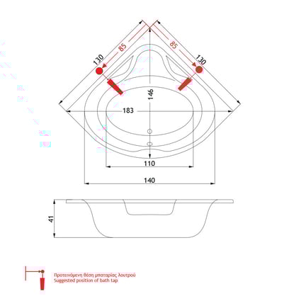 Μπανιέρα Sirene Modena 130x130
