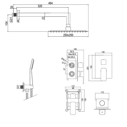 Σετ εντοιχισμού ντους Alpha Gun Metal EC208