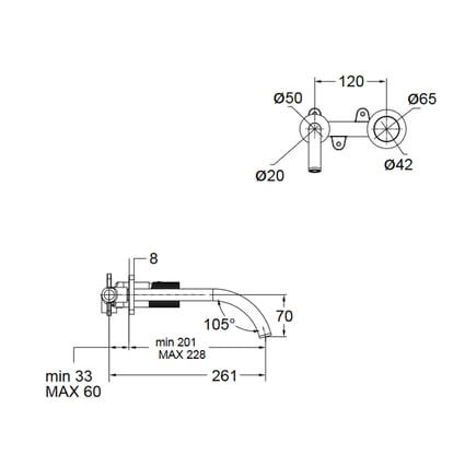 Μπαταρία Νιπτήρος Εντοιχισμού Oso Bronze Brushed 2 οπών 178954-221