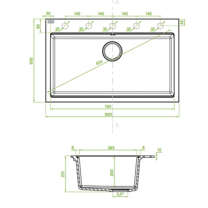 Νεροχύτης Tau White 50x80