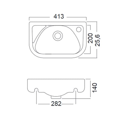 Νιπτήρας Πορσελάνης White Gloss 41x26 cm