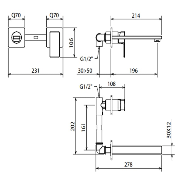 Μπαταρία Νιπτήρος Εντοιχισμού Profili 2 οπών
