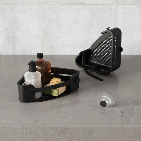 Επιτοίχια γωνιακή Ραφιέρα μπάνιου μονή Flex Adhesive Μαύρη 30x19x9cm Umbra