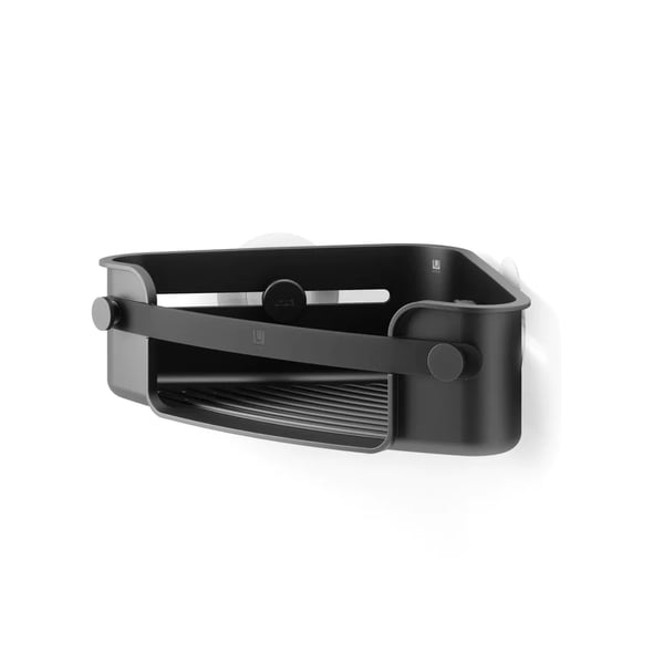 Επιτοίχια γωνιακή Ραφιέρα μπάνιου μονή Flex Adhesive Μαύρη 30x19x9cm Umbra