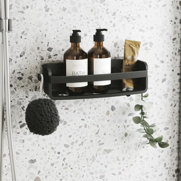 Επιτοίχια Ραφιέρα μπάνιου Flex Adhesive Μαύρη 33x12x9cm Umbra 1021300-040