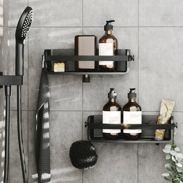 Επιτοίχια Ραφιέρα μπάνιου Flex Adhesive Μαύρη 33x12x9cm Umbra 1021300-040