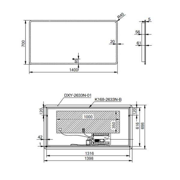 Καθρέπτης Adagio 140x70 cm Luminor