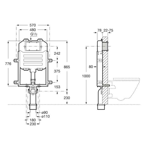 Καζανάκι Εντοιχιζόμενο Για Μονό Τούβλο BASIC WC ONE COMPACT A890070120 Roca