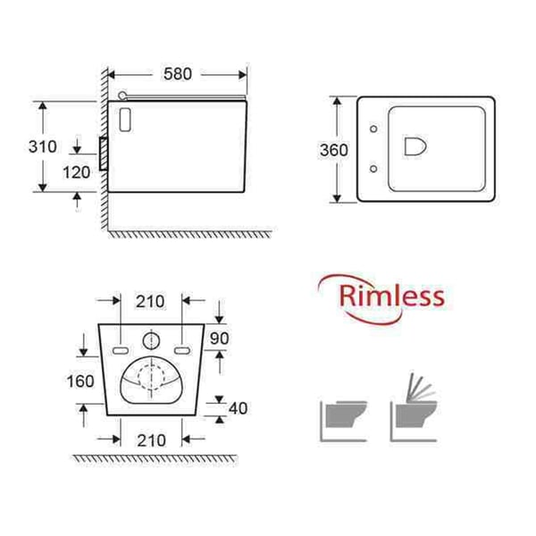 Λεκάνη Κρεμαστή LT 057E-R Rimless 