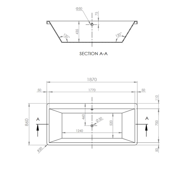 Μπανιέρα Evita 190x90 cm