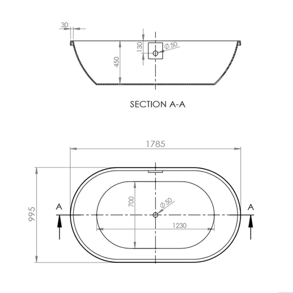 Μπανιέρα Oval 180x100 cm