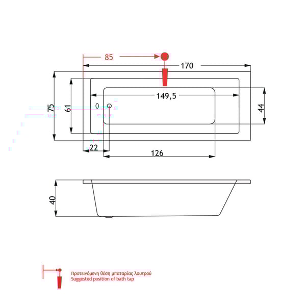 Μπανιέρα Sirene Cubic 170x75