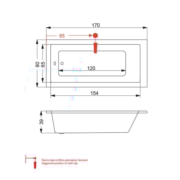 Μπανιέρα Sirene Cubic 170x80