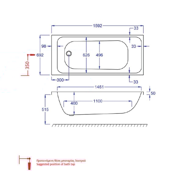 Μπανιέρα Carron Profile 160x70