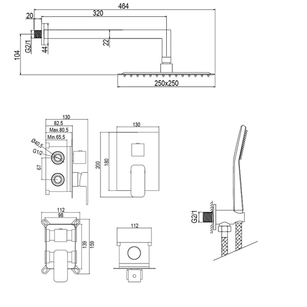 Σετ εντοιχισμού ντους Alpha Brushed Gold EC208