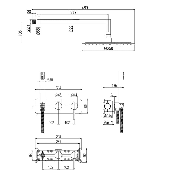 Σετ εντοιχισμού ντους Urban Flow Black Matt ER234