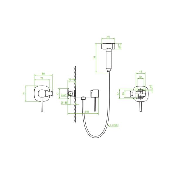 Ντουζάκι Μπιντέ Pola Black BAP 731P