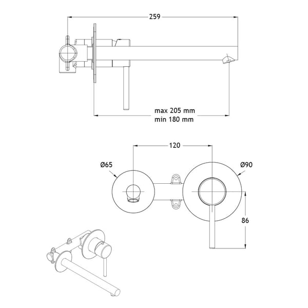 Μπαταρία Νιπτήρος Εντοιχισμού Tonda