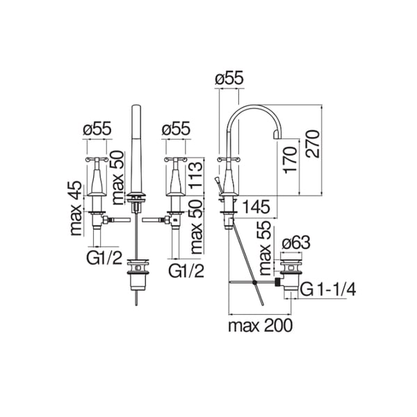 Μπαταρία νιπτήρος Carlos Primero CP212/1CR 3 οπών Chrome