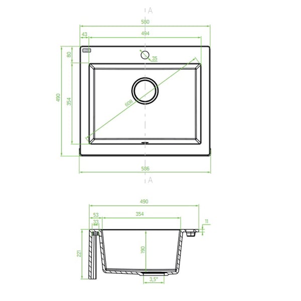 Νεροχύτης Komodo Black 49x58 cm