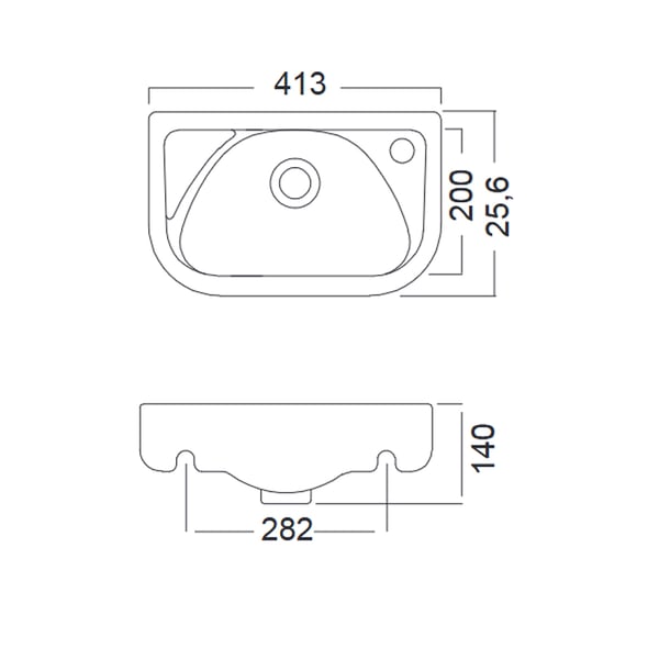 Νιπτήρας Πορσελάνης White Gloss 41x26 cm