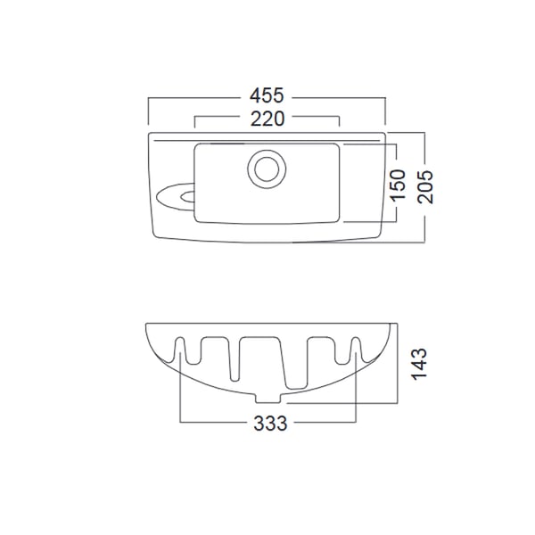 Νιπτήρας Πορσελάνης White Gloss 44x20 cm