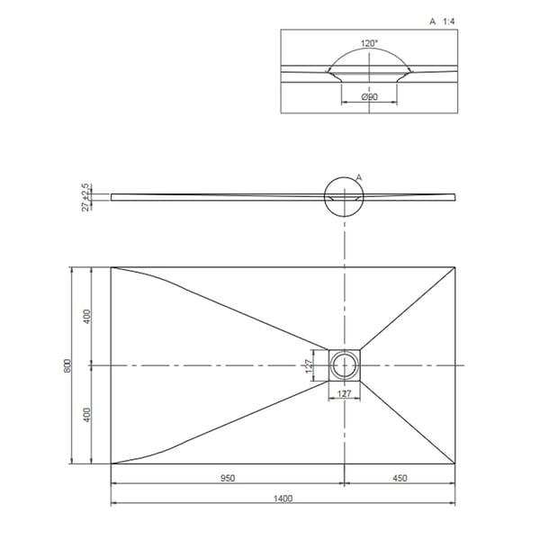 Ντουζιέρα παραλληλόγραμμη Cast Marble Beton Matt 140x80 cm