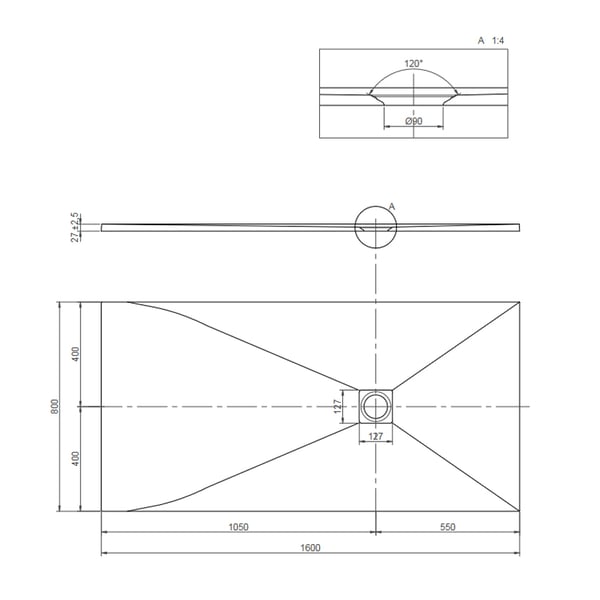 Ντουζιέρα παραλληλόγραμμη Cast Marble Black Matt 160x80 cm