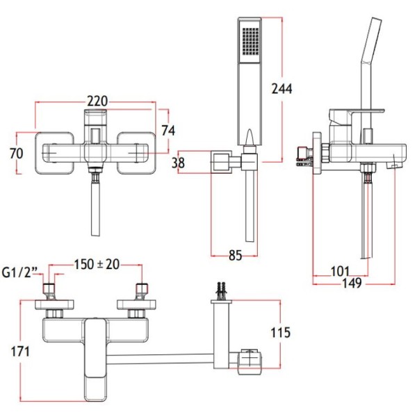 Μπαταρία λουτρού Quadra white matt 144210