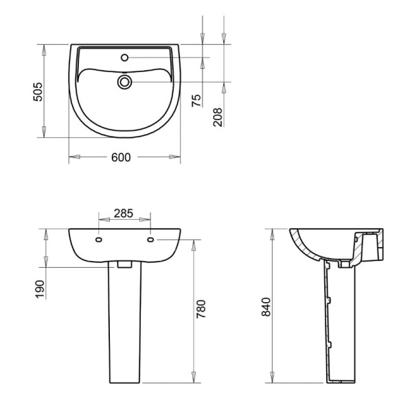 Νιπτήρας Κολώνα Form 60x50 cm